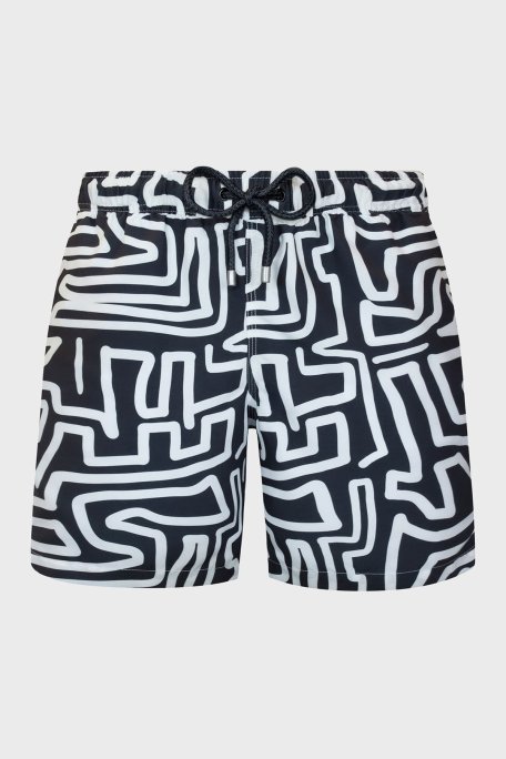 Bluemint Desenli File Astarlı Regular Fit Hızlı Kuruyan Cepli Erkek Mayo Short BM25003011MS 1139 SİYAH-BEYAZ - Bluemint (1)