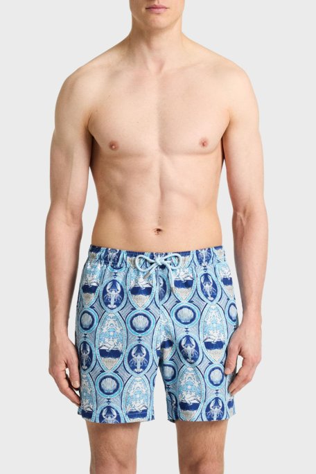 Bluemint Desenli File Astarlı Regular Fit Hızlı Kuruyan Cepli Erkek Mayo Short BM25003011MS 1163 BEYAZ-MAVİ - Bluemint