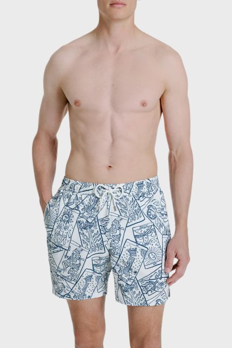 Bluemint Desenli Hızlı Kuruyan Erkek Deniz Şortu ARTHUS1 302 BEYAZ-LACİVERT - Bluemint