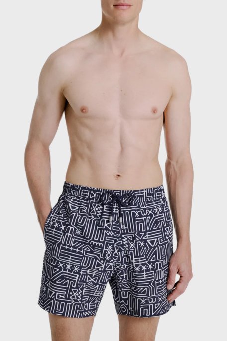 Bluemint Desenli Hızlı Kuruyan Erkek Deniz Şortu ARTHUSSTRE1 310 LACİVERT-BEYAZ - Bluemint