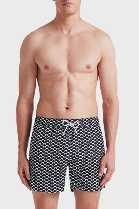 Bluemint Desenli Hızlı Kuruyan Erkek Deniz Şortu LOGAN 529 LACİVERT-BEYAZ - Bluemint