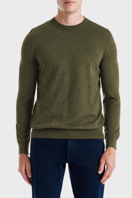 Bluemint Frank % 100 Yün Regular Fit Bisiklet Yaka Erkek Kazak BM2420101MW 979 Olive Melanj - Bluemint