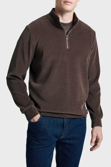 Bluemint Gael Fitilli Comfort Fit Dik Yaka Kadife Erkek Sweat BM24019345MW 221 KAHVE - Bluemint