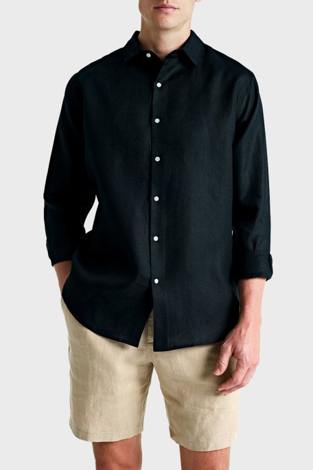 Bluemint Luca % 100 Keten Comfort Fit Erkek Gömlek BM24002092MS 111 SİYAH - Bluemint