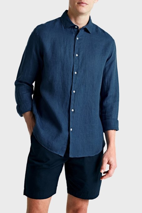 Bluemint Luca % 100 Keten Comfort Fit Erkek Gömlek BM24002092MS 313 LACİVERT - Bluemint