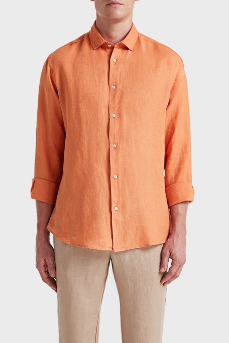 Bluemint Luca % 100 Keten Uzun Kollu Comfort Fit Erkek Gömlek BM23002092MS 937 TURUNCU - Bluemint