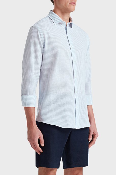 Bluemint Luca Pamuk ve Keten Karışımlı Fitted Erkek Gömlek BM24002292MS 197 MAVİ - Bluemint