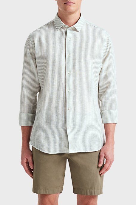 Bluemint Luca Pamuk ve Keten Karışımlı Fitted Erkek Gömlek BM24002292MS 940 YEŞİL - Bluemint