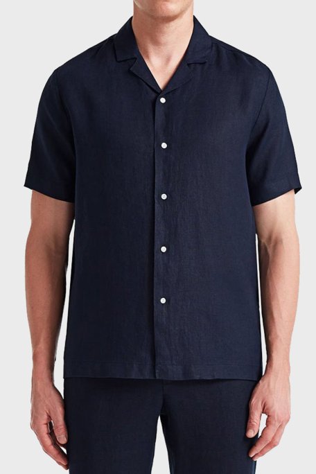 Bluemint Mars % 100 Keten Apaş Yaka Kısa Kollu Comfort Fit Erkek Gömlek BM23002107MS 155 LACİVERT - Bluemint