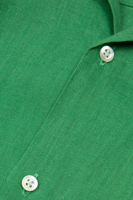 Bluemint Mars % 100 Keten Apaş Yaka Kısa Kollu Comfort Fit Erkek Gömlek BM23002107MS 938 YEŞİL - Bluemint (1)