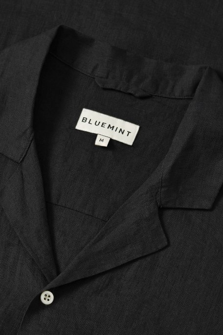 Bluemint Mars % 100 Keten Comfort Fit Kısa Kollu Erkek Gömlek BM24002107MS 111 SİYAH - Bluemint (1)