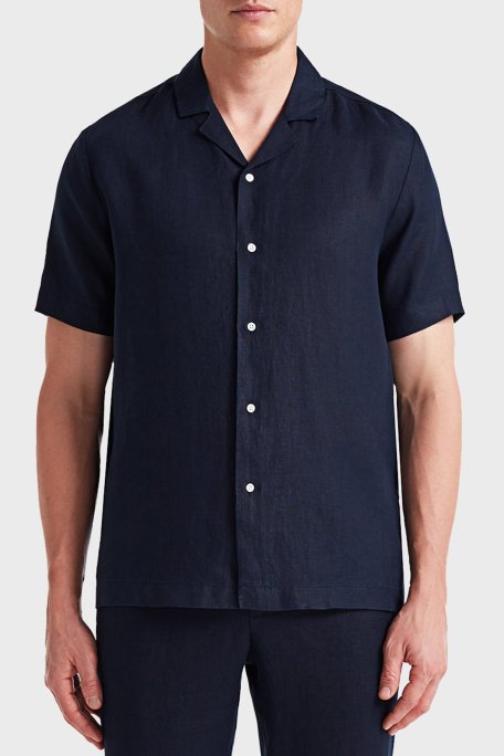 Bluemint Mars % 100 Keten Comfort Fit Kısa Kollu Erkek Gömlek BM24002107MS 155 LACİVERT - Bluemint