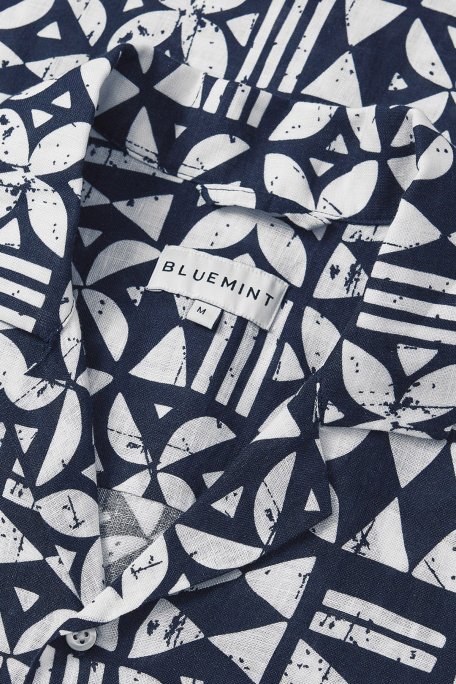 Bluemint Mars % 100 Keten Comfort Fit Kısa Kollu Erkek Gömlek BM24002135MS 1011 BEYAZ-LACİVERT - Bluemint (1)