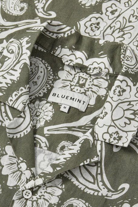 Bluemint Mars % 100 Keten Comfort Fit Kısa Kollu Erkek Gömlek BM24002135MS 1013 HAKİ-BEYAZ - Bluemint (1)