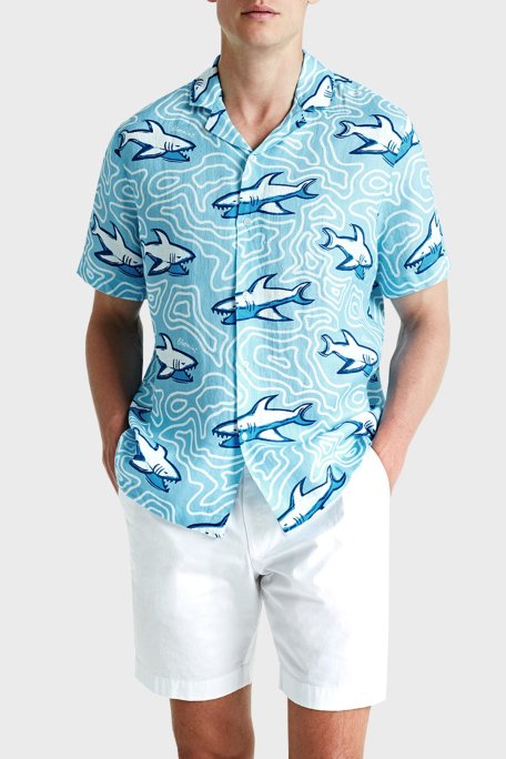 Bluemint Mars % 100 Keten Comfort Fit Kısa Kollu Erkek Gömlek BM24002135MS 1061 MAVİ - Bluemint