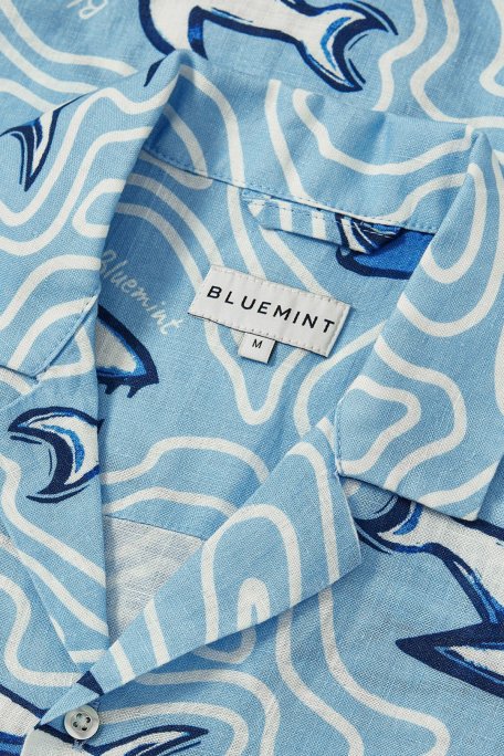 Bluemint Mars % 100 Keten Comfort Fit Kısa Kollu Erkek Gömlek BM24002135MS 1061 MAVİ - Bluemint (1)