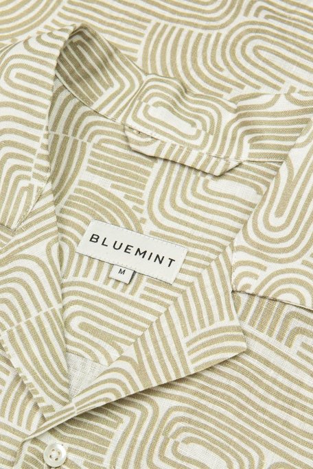 Bluemint Mars Desenli % 100 Keten Apaş Yaka Kısa Kollu Comfort Fit Erkek Gömlek BM23002135MS 943 BEJ - Bluemint (1)