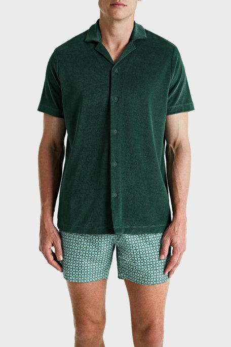 Bluemint Mars Havlu Pamuklu Comfort Fit Kısa Kollu Erkek Gömlek BM24002254MS 1004 YEŞİL - Bluemint