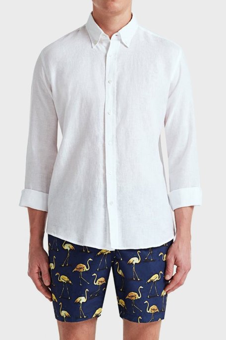 Bluemint Martin % 100 Keten Düğmeli Yaka Uzun Kollu Relaxed Fit Erkek Gömlek BM23002003MS 112 BEYAZ - Bluemint