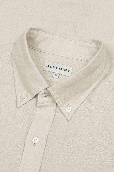 Bluemint Martin % 100 Keten Düğmeli Yaka Uzun Kollu Relaxed Fit Erkek Gömlek BM23002003MS 918 EKRU - Bluemint (1)