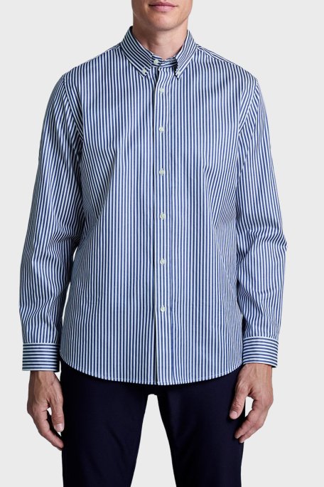 Bluemint Miles Çizgili % 100 Pamuk Regular Fit Düğmeli Yaka Erkek Gömlek BM25002704MW 274 LACİVERT - Bluemint