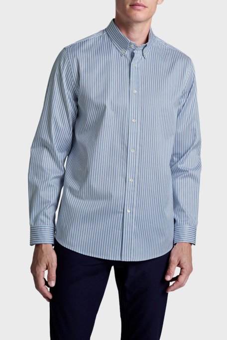 Bluemint Miles Çizgili % 100 Pamuk Regular Fit Düğmeli Yaka Erkek Gömlek BM25002704MW 651 AÇIK MAVİ - Bluemint