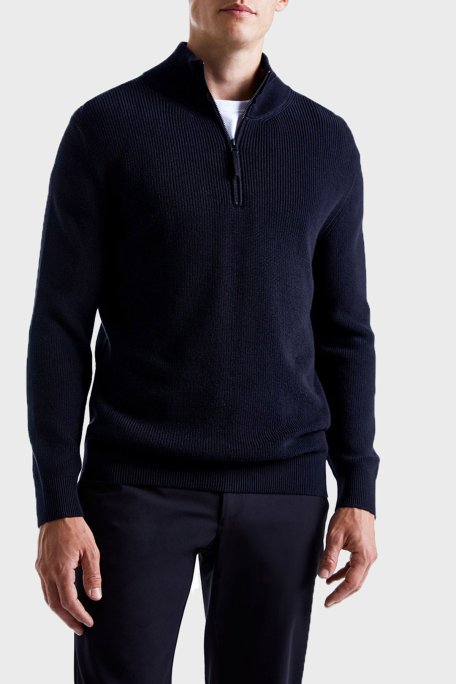 Bluemint Nelson % 100 Pamuk Relaxed Fit Yarım Fermuarlı Dik Yaka Erkek Kazak BM25020347MW 155 LACİVERT - Bluemint