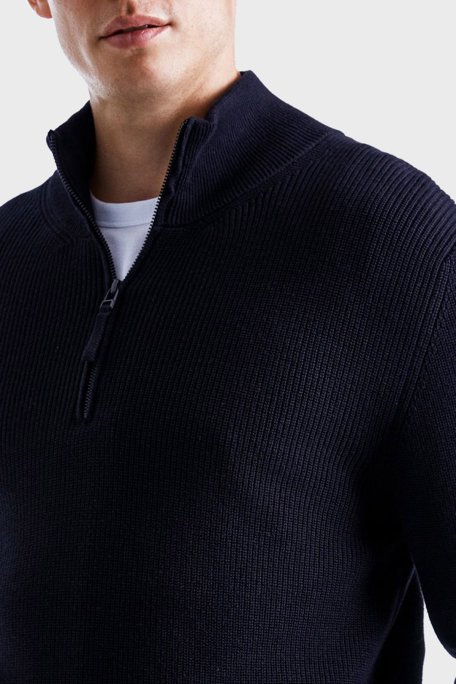 Bluemint Nelson % 100 Pamuk Relaxed Fit Yarım Fermuarlı Dik Yaka Erkek Kazak BM25020347MW 155 LACİVERT - Bluemint (1)