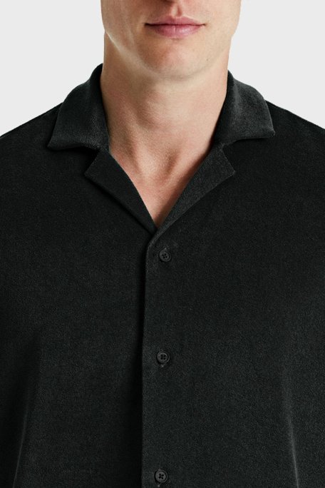 Bluemint Pamuklu Comfort Fit Kısa Kollu Havlu Kumaş Apaş Yaka Erkek Gömlek BM25002254MS 111 SİYAH - Bluemint