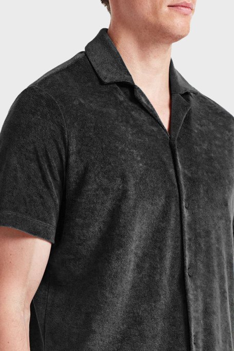 Bluemint Pamuklu Comfort Fit Kısa Kollu Havlu Kumaş Apaş Yaka Erkek Gömlek BM25002254MS 111 SİYAH - Bluemint (1)
