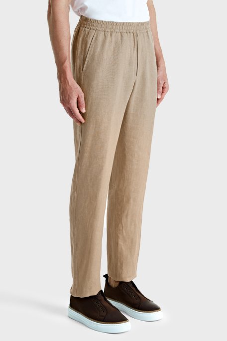 Bluemint % 100 Keten Comfort Fit Lastikli Bel Daralan Paça Erkek Pantolon BM25009296MS 214 BEJ - Bluemint (1)