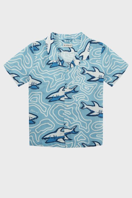 Bluemint Peter % 100 Keten Comfort Fit Kısa Kollu Çocuk Gömlek BM24058209BS 1061 MAVİ - Bluemint