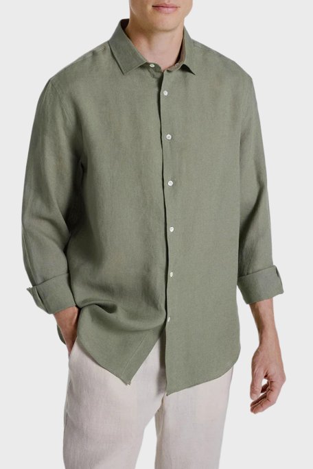 Bluemint Sedef Düğme Klasik Yaka Uzun Kollu Keten Erkek Gömlek LUCA 1015 HAKİ - Bluemint
