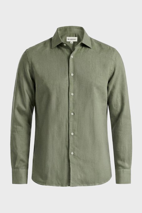 Bluemint Sedef Düğme Klasik Yaka Uzun Kollu Keten Erkek Gömlek LUCA 1015 HAKİ - Bluemint (1)