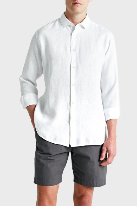 Bluemint Sedef Düğme Klasik Yaka Uzun Kollu Keten Erkek Gömlek LUCA 112 BEYAZ - Bluemint