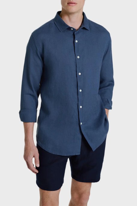 Bluemint Sedef Düğme Klasik Yaka Uzun Kollu Keten Erkek Gömlek LUCA 1324 LACİVERT - Bluemint
