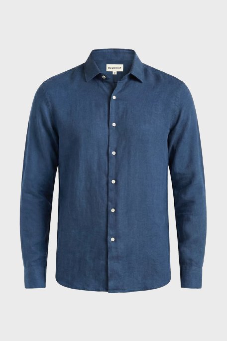 Bluemint Sedef Düğme Klasik Yaka Uzun Kollu Keten Erkek Gömlek LUCA 1324 LACİVERT - Bluemint (1)
