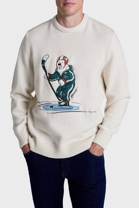 Bluemint Yün Karışım Comfort Fit Nakış Detaylı Erkek Kazak BM25019728MW1 257 EKRU - Bluemint