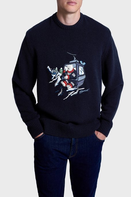 Bluemint Yün Karışım Comfort Fit Nakışlı Detaylı Erkek Kazak BM25019728MW1 256 LACİVERT - Bluemint