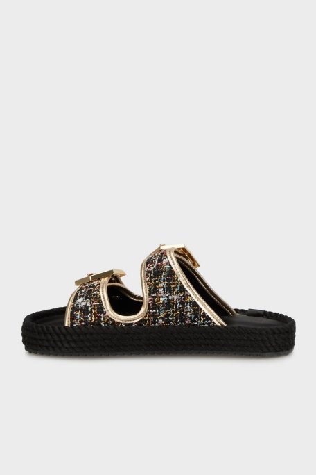 Bohonomad Athens Logolu Çift Bantlı Tokalı Bayan Terlik ATH20-20001 Siyah Şönil - Bohonomad (1)