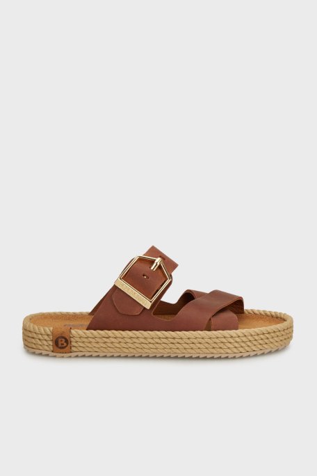 Bohonomad Sevilla Deri Logolu Çapraz Bantlı Tokalı Bayan Terlik SEV12-00101 KAHVE - Bohonomad