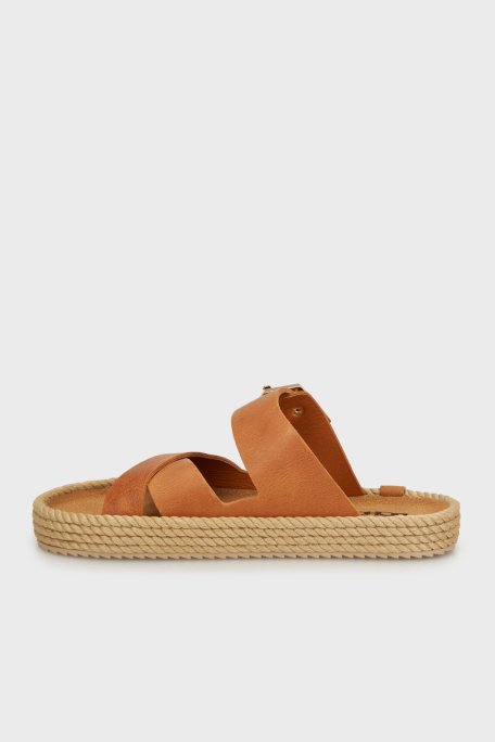 Bohonomad Sevilla Deri Logolu Çift Bantlı Tokalı Bayan Terlik SEV12-00100 KAHVE - Bohonomad (1)