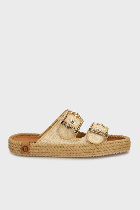 Bohonomad Sydney Hasır Detaylı Çift Bantlı Tokalı Bayan Terlik SYD12-00012 Hasır Bej - Bohonomad