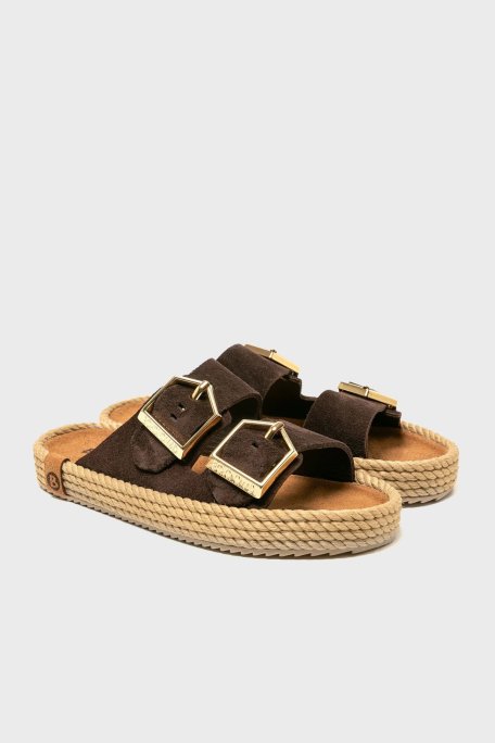 Bohonomad Sydney Hasır Detaylı Çift Bantlı Tokalı Bayan Terlik SYD12-00019 KOYU KAHVE - Bohonomad (1)