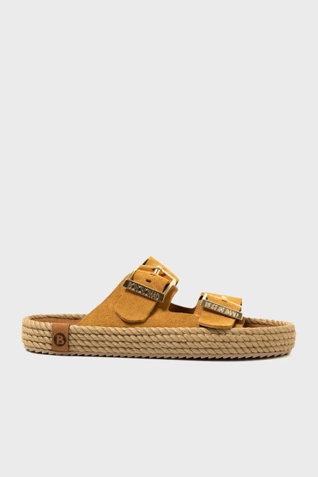 Bohonomad Sydney Hasır Detaylı Çift Bantlı Tokalı Bayan Terlik SYD12-00027 HARDAL - Bohonomad