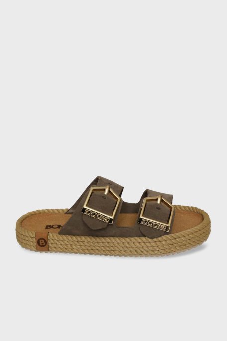 Bohonomad Sydney Hasır Detaylı Çift Bantlı Tokalı Bayan Terlik SYD12-00035 KOYU VİZON - Bohonomad