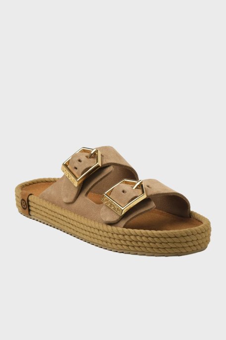 Bohonomad Sydney Hasır Detaylı Çift Bantlı Tokalı Bayan Terlik SYD12-00044 CAMEL - Bohonomad