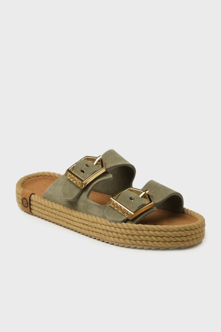 Bohonomad Sydney Süet Logolu Çift Bantlı Tokalı Bayan Terlik SYD12-00065 ÇAĞLA - Bohonomad