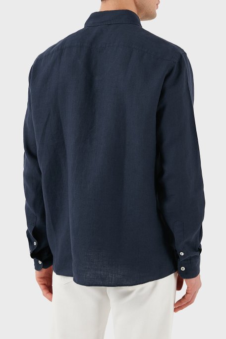 Boss % 100 Keten Regular Fit Düğmeli Yaka Logolu Erkek Gömlek 50520283 404 LACİVERT - Boss (1)