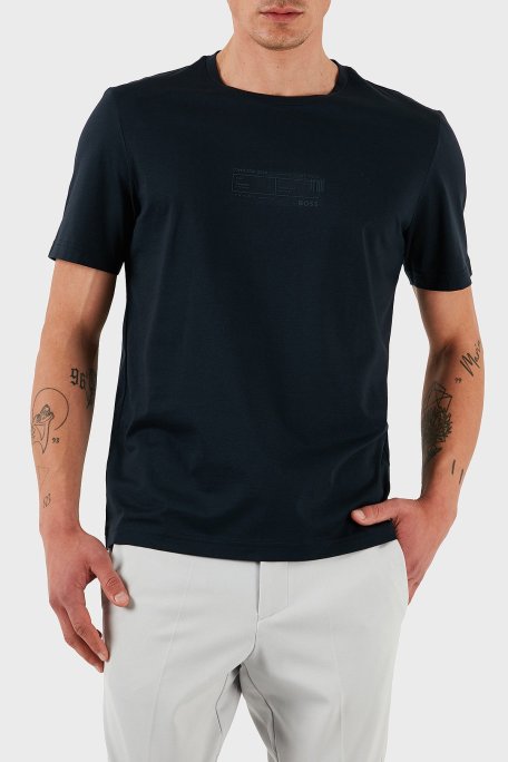 Boss % 100 Pamuk Regular Fit Bisiklet Yaka Baskılı Erkek T Shirt 50531587 402 LACİVERT - Boss